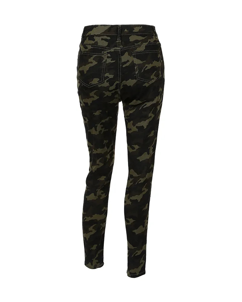 Damen Jeans Camouflage Army Hose Stoffhose Hüfthose High Waist
